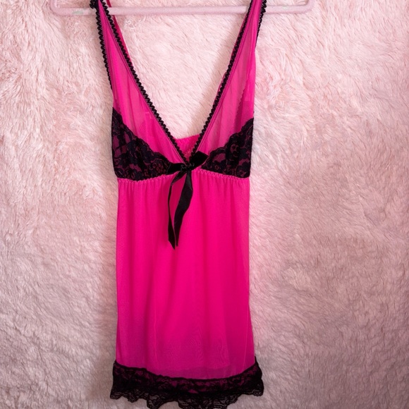 Pink and Black Lace Trim Babydoll - Picture 2 of 7